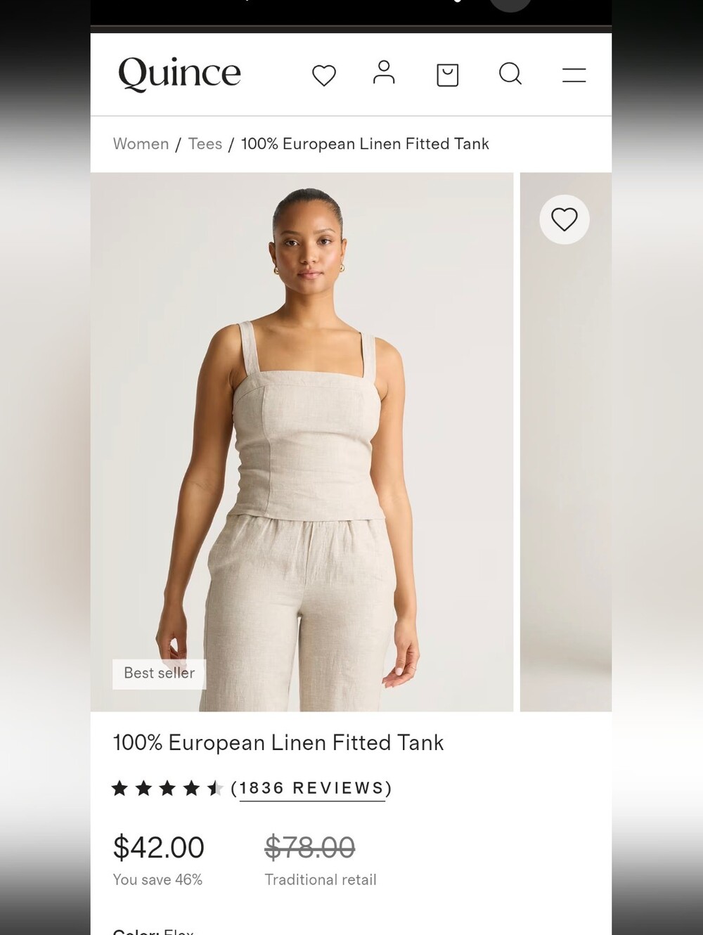 quince linen fitted tank